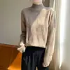 Suéter de punto trenzado 100% lana con cuello semialto para mujer, tejido grueso para otoño e invierno, cálido y elegante, jersey casual