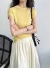 Lu Xi Nuevo Top de Punto de Lana Ajustado de Primavera y Verano Simple de Hombros Descubiertos Suave y Ceroso de Manga Corta para Mujer Ss269