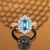 Anillo de plata esterlina s925 todo en uno de lujo estilo europeo y americano con diamante de alto carbono rectangular azul marino tesoro colorido de moda estilo socialité femenino