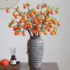Flor Artificial Fruta Caqui Dourado Luminoso Mármore Balde de Ano Novo Decoração Fruta da Fortuna Arranjo de Flores Decoração de Casamento Flor Falsa
