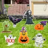 Set de Decoración de Halloween de 7 Piezas con Decoraciones de Calabaza, Fantasma, Murciélago y Momia para Exhibiciones Festivas en el Jardín Exterior de Casa