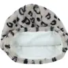 Chapéu Feminino Outono Inverno Imitação de Pelo de Coelho Rex Estampa de Leopardo Redondo Plano Chapéu Curto de Pelúcia Espessado Sem Aba de Pelo