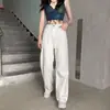 Pantalones Blancos para Mujer, Nuevo Estilo Otoño, Tendencia Streetwear Retro Estilo Harajuku, Pantalones Casuales de Pierna Ancha de Cintura Alta