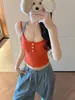Outono Primavera Estilo Coreano Doce Picante Estilo Puro Desejo Pequeno Camisola com Bojos Falsa Peça Dupla Costas Abertas Costas Bonitas Body Fit Vestido de Fora Colete Feminino