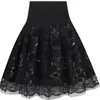 Nueva Falda de Longitud Media para Primavera y Verano para Mujer Antideslumbrante Elástica de Cintura Alta Talla Grande Aspecto Delgado Falda Floral Falda Plisada con Fruncido