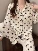 Pijama Coreana Nova Feminina de Algodão Bolha Feminina Primavera e Outono Crepe Calças de Manga Comprida Fina Roupa de Casa Terno Roupa Exterior