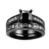 Anillos Apilables de Doble Capa de Moda Europea y Americana para Mujer, Oro Negro con Incrustaciones de Zircón, Anillos Chapados en Oro Negro, Venta al por Mayor de Fabricante de Joyería