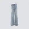 YECHUAN # Jeans reto de cintura baixa em tom claro estilo americano para mulheres, soltos e modeladores, calças versáteis de perna reta estreita para o outono