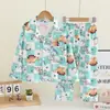 Pijama Infantil Primavera y Otoño Traje de Pantalón de Manga Larga para Niños Dibujos Animados Dizi Cardigan Casual de Solapa Ropa de Casa para Niñas