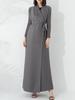 Casaco Longo Elegante de Alta Qualidade Feminino Manga Longa Gola Lapela Cintura com Cadarço Elástico Exterior Robe Plissado