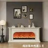 Gabinete decorativo de lareira de madeira maciça estilo francês, Gabinete de lareira decorativo para hall de entrada estilo europeu, Gabinete de TV com lareira de fogo artificial para sala de estar estilo americano