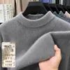 Suéter masculino de gola alta parcial 100% lã merino de alta qualidade transfronteiriço, espessado para aquecimento no outono e inverno, suéter de lã de cor sólida para camada base masculina