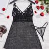 Lingerie sexy transfronteiriça Amazon pijamas populares Comércio exterior europeu e americano perspectiva sexy pijamas renda alça camisola
