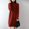 Vestido de lana pura con trenzado de rombos, suéter de cuello alto con media cremallera para mujer, de longitud media, estilo casual, engrosado para otoño e invierno