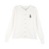 Azul marinho Urso Bordado Manga Comprida Camisola de Malha Cardigan Casaco Feminino Outono Solto Coreano Camisola Curta Top