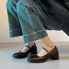 Sapatos Mary Jane Quadrados Retro de Couro com Salto Grosso para Mulheres 2026 Nova Coleção Primavera Estilo Francês com Uma Tira Salto Alto