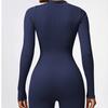 Mono de yoga de una pieza sin costuras de estilo europeo y americano, pantalones de manga larga, cuello abierto, cremallera, ropa deportiva ajustada de una pieza