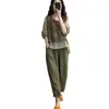 Traje de Algodón y Lino para Mujer, Nuevo Estilo Verano 2026, Top Estampado Patchwork Falso Dos Piezas, Pantalones Harem, Conjunto de Dos Piezas Adelgazante