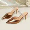 Zapatillas Retro Simples de Estilo Europeo y Americano, Modelo Nuevo, Cerradas, con Tacón Alto Fino, Punta Fina, Correa Única, Talla Grande para Mujer, Zapatillas de Exportación