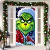 Cubierta de Puerta Decoración de Dibujos Animados del Grinch Cubierta de Puerta Navideña Monstruo Verde Grinch Tela Colgante Tapiz Fondo de Cubierta de Puerta