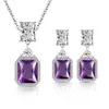 Nuevo conjunto de joyería de dos piezas para mujer, collar con colgante y pendientes de zirconia de corte radiante cuadrado full-diamond de lujo europeo y americano