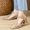 Zapatos de tacón alto de punta cuadrada Cómodo tacón grueso Hueco Jaula de cerdo Sandalias de verano para mujer