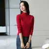Suéter base de punto de manga larga de algodón puro con cuello alto medio para mujer, corto, cálido, simple y versátil