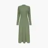 Amazon Europeo y Americano Tallas Grandes Exportación Otoño e Invierno Color Sólido Cuello Redondo Vestido Moda Casual Cepillado Canalé Vestido