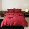 Estilo Chino Boda Bordado de Rosa Roja Todo Algodón Algodón de Fibra Larga Juego de Cuatro Piezas Funda Nórdica de Algodón Puro Sábana Plana Sábana Ajustable Ropa de Cama de Lujo