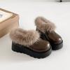 2025 Nuevas Zapatillas de Algodón de Moda para Invierno Zapatos Peludos de Suela Gruesa con Punta de Dedo Forradas de Felpa Cálidas de Una Pierna Elevadoras Zapatos de Nieve