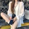 Foto Real Camisa Amarela Simples Fina Manga Longa Verão Solta Emagrecimento Combina com Tudo Moda Camisa Protetora Solar Tendência