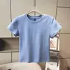 Roupas Femininas 2026 Verão Novo Estilo BM Gola Redonda Manga Curta Camiseta, Camiseta Hot Girl, Camiseta de Cintura Alta, Camiseta Básica 483455