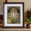 Tangka Nepalesa Premium Pintado a Mano Estatua de Buda Tara Verde y Estatua de Manjushri Pintura Adorno de Decoración para Escritorio