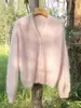 Cárdigan de punto para mujer, cuello en V, cepillado, de un solo botón, 100% cachemira pura, otoño e invierno, corte holgado, efecto adelgazante, con botones de perla