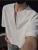 Camiseta de Manga Corta para Hombre Moderna de Verano Holgada de Cinco Cuartos 2025 Nueva Celebridad de Internet Moderna Ins Simple de Color Puro Top