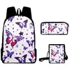 2025 Nuevo Producto Transfronterizo Elemento Mariposa Impresión Digital 3D Mochila Bolsa Escolar Mochila Bolso Cruzado Estuche Lápices DIY