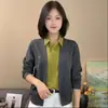 Cardigã de malha feminino para primavera e outono, estilo novo, jaqueta com gola de camisa falsa de duas peças, top casual versátil