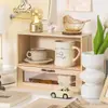 Caja de Almacenamiento de Adornos Sellados con Pintura de Fuego Tipo Cajón de Madera Maciza Gabinete de Acabado de Mesa Estante de Almacenamiento para Tazas y Juegos de Té de Escritorio Multicapa