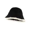 Chapéu de pescador de pelúcia tricotado preto para mulheres, estilo coreano outono e inverno, chapéu balde de circunferência da cabeça grande, quente e moderno, faz o rosto parecer menor