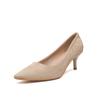 Sapatos de Salto Alto Rm-357 para Mulheres com Salto Fino e Camurça, Novo Estilo Primavera e Outono 2026, Bico Fino Elegante, Cor Nude, Sapatos de Salto Único Confortáveis e Versáteis