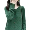 Cárdigan de punto jacquard hueco con cuello redondo de algodón puro para mujer, de un solo pecho, manga larga, corte holgado, adecuado para primavera y otoño, suéter de abrigo estilo vintage
