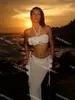 Estilo Pura Pasión Ins Top de Tubo Floral Traje de Baño con Abertura para Mujer Vacaciones en la Playa Bikini de Tres Piezas Semitransparente Falda Larga de Playa