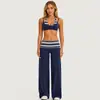 Conjunto de yoga duas peças falso com gola halter transpassada de duas peças transfronteiriço, costas bonitas, conjunto de duas peças listrado feminino, calça longa com cintura dobrada e levemente flare, conjunto para Pilates