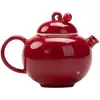 Tetera Roja Festiva para el Hogar con Esmalte de Color Mineral Original y Estampado Dorado, Juego de Té Kung Fu Estilo Chino con Filtro de Bola y Asa de Mano