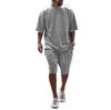 2024 Verão Masculino Transfronteiriço Nova Camiseta de Manga Curta Estampada em Xadrez Terno de Shorts Casuais Retos de Tamanho Grande Solto