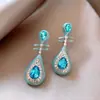 Novos Brincos de Cabaça Turquesa Texturizados da Moda, Estilo de Nicho, Brincos Exquisitos de Trevo de Quatro Folhas, Brincos de Luxo Leve e de Alta Qualidade