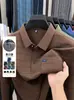 Camisa polo masculina para meia-idade e idosos com bolsos reais, novo estilo outono 2026, listrada, confortável, camiseta de manga comprida para homens