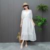 Vestido Blanco Bordado Estilo Francés Entallado en la Cintura para Mujer, Verano 2025, Elegante, Holgado, Adelgazante, Estilo Delicado