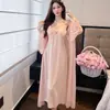 Conjunto de Duas Peças Camisola de Seda Gelo e Roupão de Renda com Tela Estilo Desejo Puro Costas Abertas Longo Roupas de Casa para Mulheres Novo