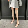Botas femininas elegantes e versáteis que aumentam a altura, estilo novo outono e inverno 2026, bico fino em camurça, botas simples elásticas de ajuste justo
